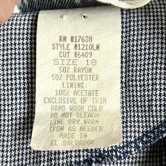 MISS DORBY Vintage Dress Waistcoat Embroidered Back Tie Navy White Check Sz 18 - Picture 9 of 10